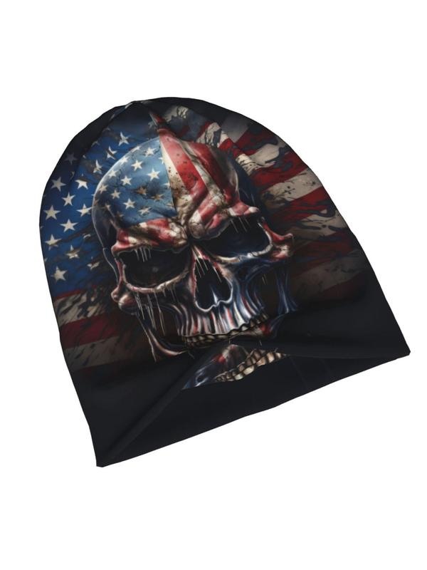 Punk Creative Skull & American Flag Print Beanie Hat, Casual Trendy Beanie Hat, Fashion Accessories for Men & Women for Daily Wear