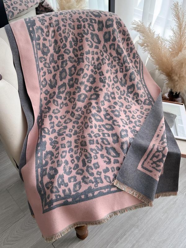 Women's Leopard Print Tassel Decor Shawl, Casual Soft Warm Long Scarf for Fall & Winter, Fashion Accessories for Women & Girls