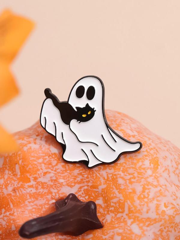 Cute Cartoon Ghost & Cat Design Brooch, Alloy Pins Accessories for Daily Holiday Party Gift, Enamel Pin for Backpacks