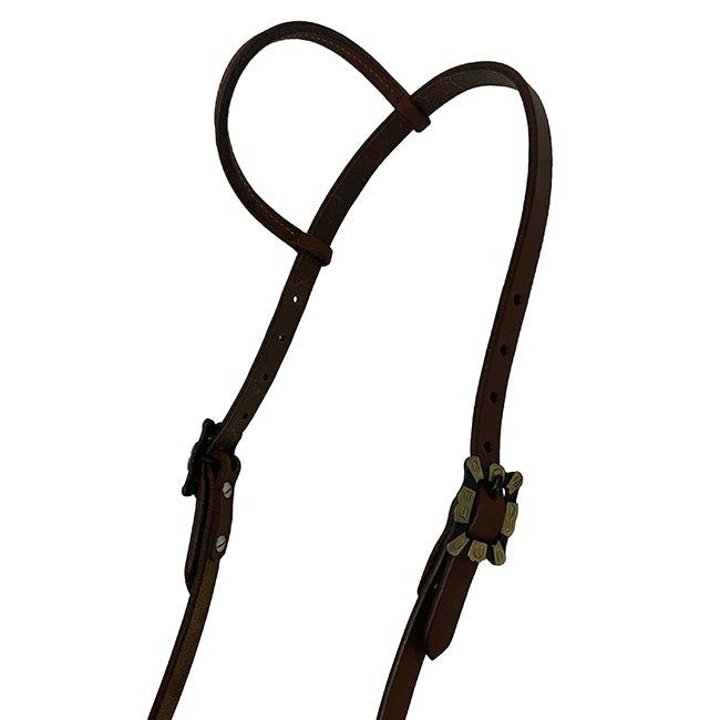 Oiled Harness Single Ear Headstall With Antique Silver Scalloped Buckle