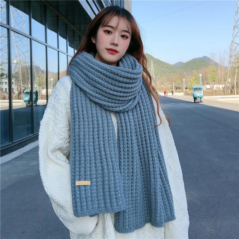 Korean Style New Fashion All-Matching Solid Color Knitted Wool Scarf for Women Autumn and Winter Thickened Warm Couple Scarf for Men