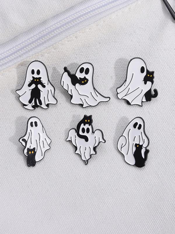 Cute Cartoon Ghost & Cat Design Brooch, Alloy Pins Accessories for Daily Holiday Party Gift, Enamel Pin for Backpacks