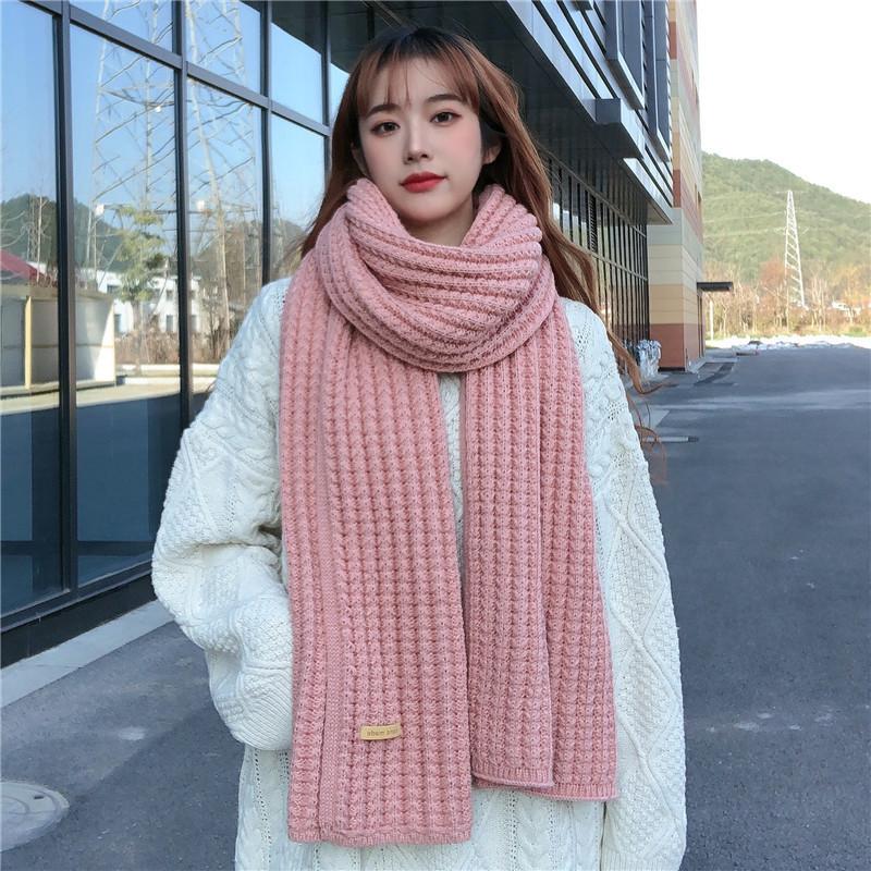 Korean Style New Fashion All-Matching Solid Color Knitted Wool Scarf for Women Autumn and Winter Thickened Warm Couple Scarf for Men