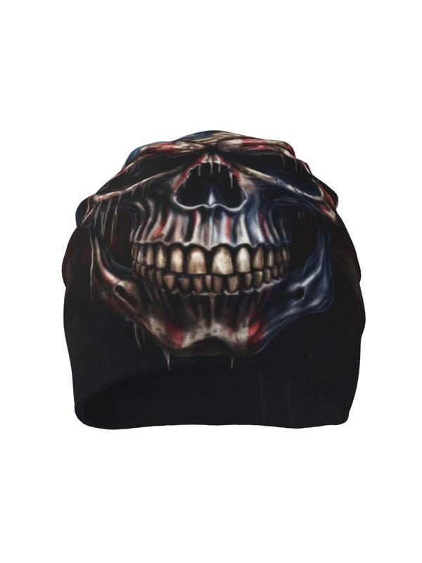 Punk Creative Skull & American Flag Print Beanie Hat, Casual Trendy Beanie Hat, Fashion Accessories for Men & Women for Daily Wear