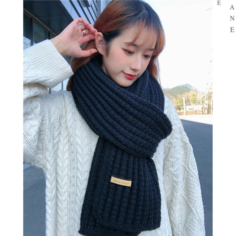 Korean Style New Fashion All-Matching Solid Color Knitted Wool Scarf for Women Autumn and Winter Thickened Warm Couple Scarf for Men