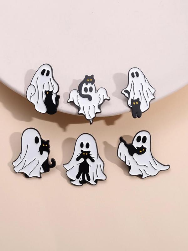 Cute Cartoon Ghost & Cat Design Brooch, Alloy Pins Accessories for Daily Holiday Party Gift, Enamel Pin for Backpacks