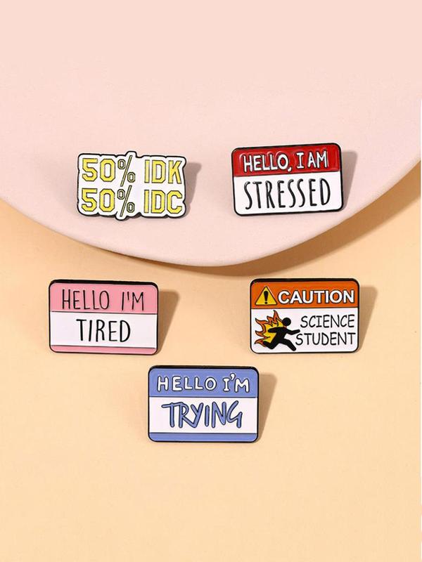 Fashion Letter Pattern Brooch, Cute Slogan Design Alloy Badge for Daily Vacation Holiday Party Gift, Enamel Pin Suitable for Backpacks, Jeans, Scarves