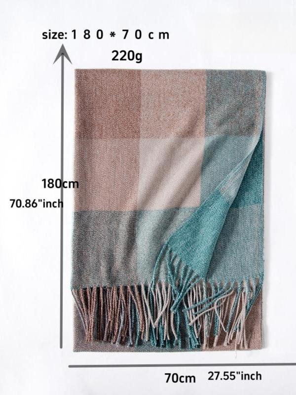 Women's Plaid Pattern Tassel Decor Scarf, Casual Soft Warm Shawl for Fall & Winter, Fashion Accessories for Women & Girls