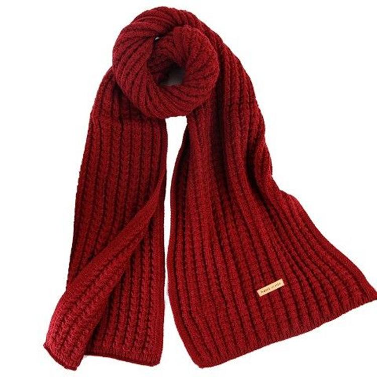 Korean Style New Fashion All-Matching Solid Color Knitted Wool Scarf for Women Autumn and Winter Thickened Warm Couple Scarf for Men