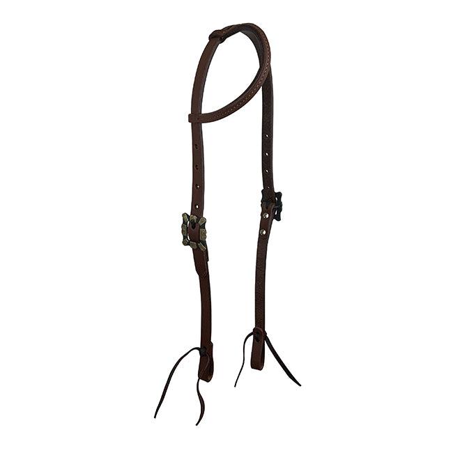 Oiled Harness Single Ear Headstall With Antique Silver Scalloped Buckle