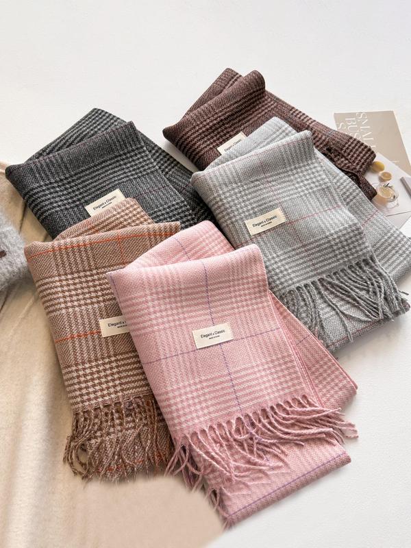 Women's Houndstooth Print Tassel Decor Scarf, Casual Soft Warm Shawl for Fall & Winter, Fashion Accessories for Daily Wear