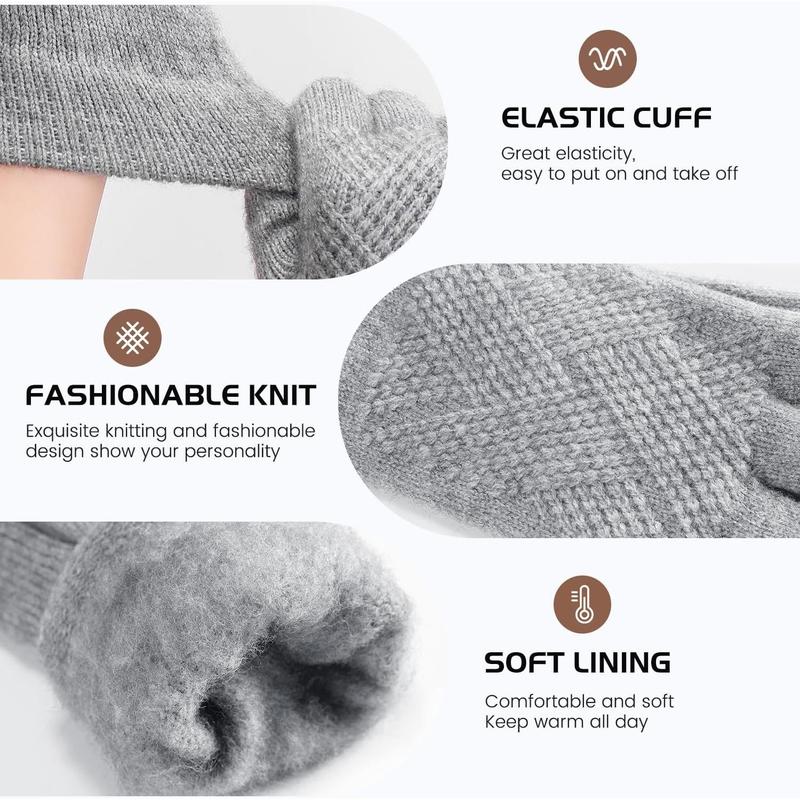 Womens Winter Gloves - Gloves for Women Cold Weather, Warm Touch Screen Fleece Lined Gloves, Elastic Cuff Knit Gloves