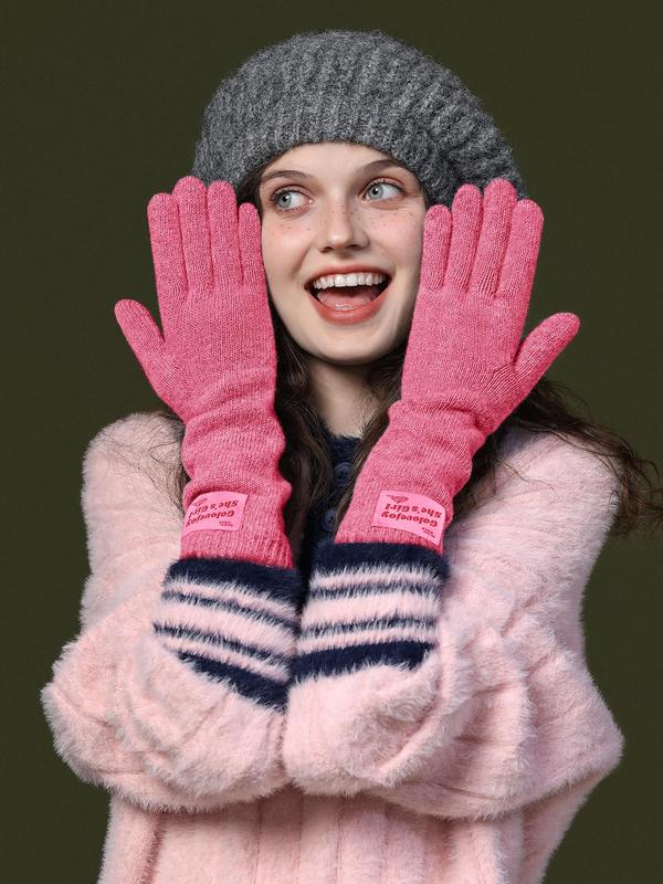 Women's Solid Color Touch Screen Warm Gloves, Casual Windproof Gloves for Fall & Winter, Fashion Accessories for Women & Girls