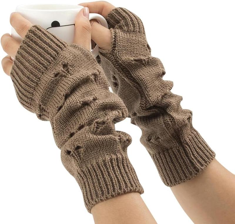 Fingerless Grunge Gloves Ripped Arm Warmers Fashion Crochet Gloves Knit Arm Sleeves Thumb Hole Mittens