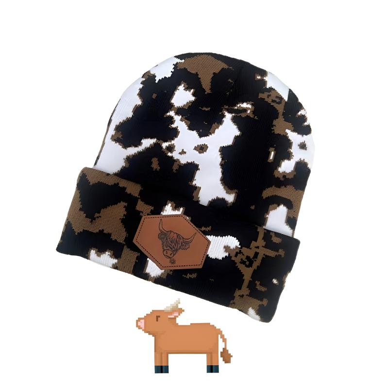 Unisex Jacquard Knitted Wool Hat with Cow Pattern Design