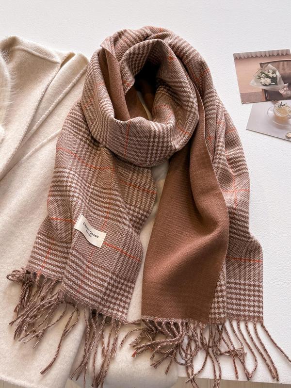 Women's Houndstooth Print Tassel Decor Scarf, Casual Soft Warm Shawl for Fall & Winter, Fashion Accessories for Daily Wear