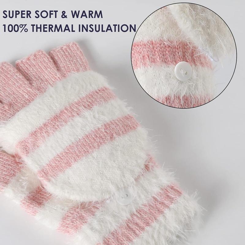 Winter Fingerless Gloves for Women, Warm Convertible Clamshell Mitten Gloves, Knitted Half Finger Flip Top Gloves Girl