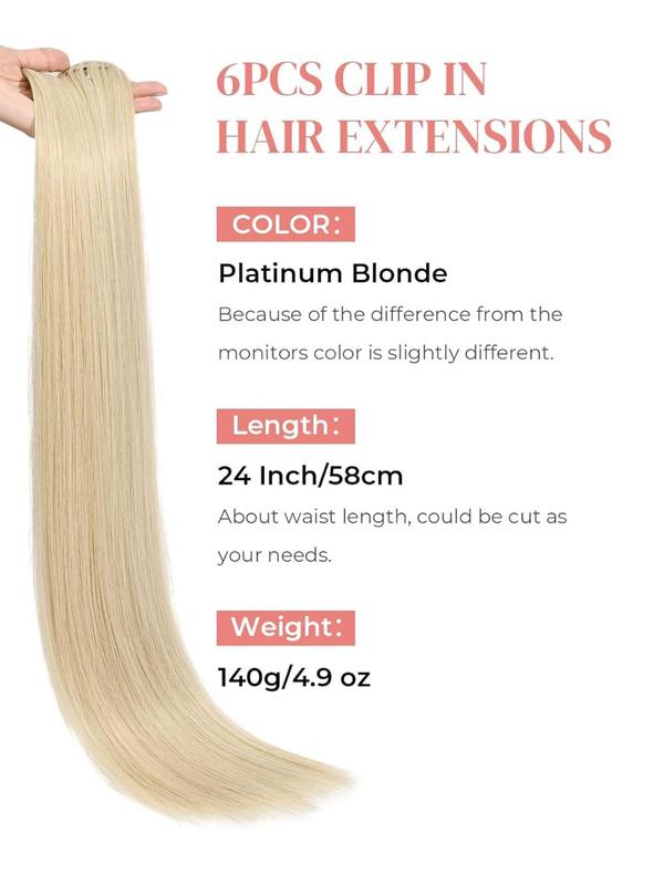 24 Inch Straight Hair Piece (6pcs), Heat Resistant Synthetic Hair Extension, Clip-in Hair Extensions for Women