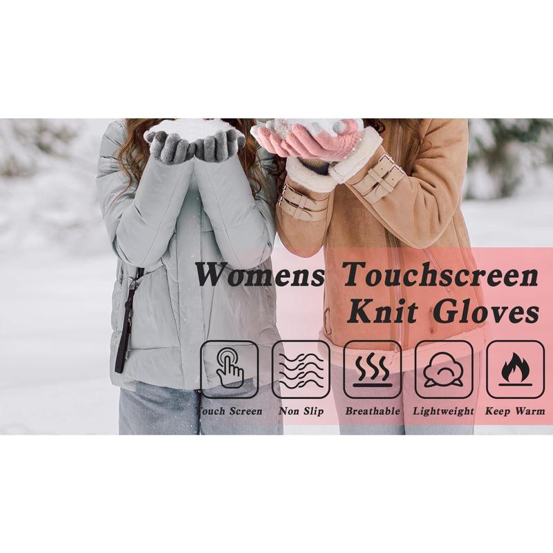 4 Pairs Women's Touchscreen Winter Gloves - Fashion Knit Mittens with Thick Cuffs for Cold Weather