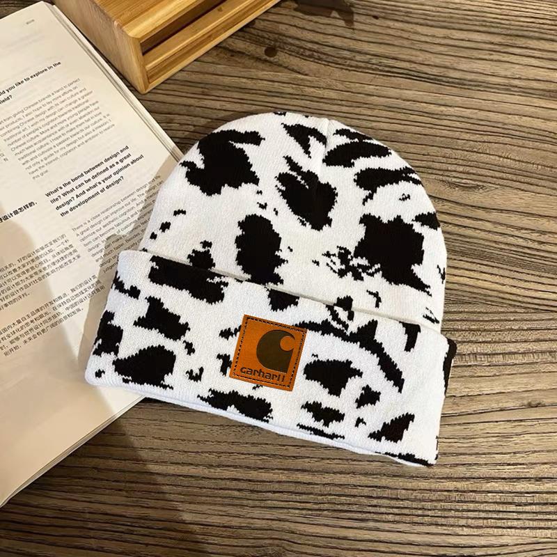 Cow Print Beanie,Winter Cow Pattern Knitted Women Cuffed Hat Warm Knit Hats Stretch Fashion Cap Cow Beanie Y2k Beanie Cow Print Beanie Cute Hat Graphic