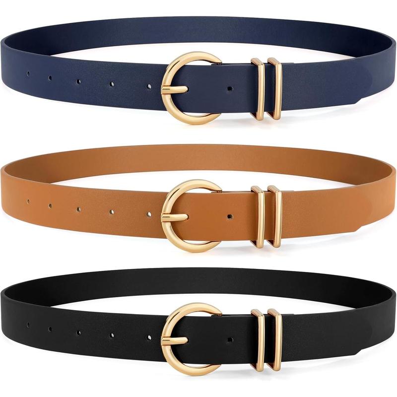 3 Pack Women's Leather Belts for Jeans Dresses Ladies Waist Belt with Fashion Gold Buckle