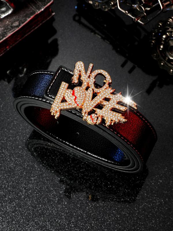 Men's Punk Style Letters Design Rhinestone Belt, Trendy Casual Pu Buckle Belt, Fashion Accessories for Daily Wear for Clothes Decoration for Matching Outfit,  Belts for Men