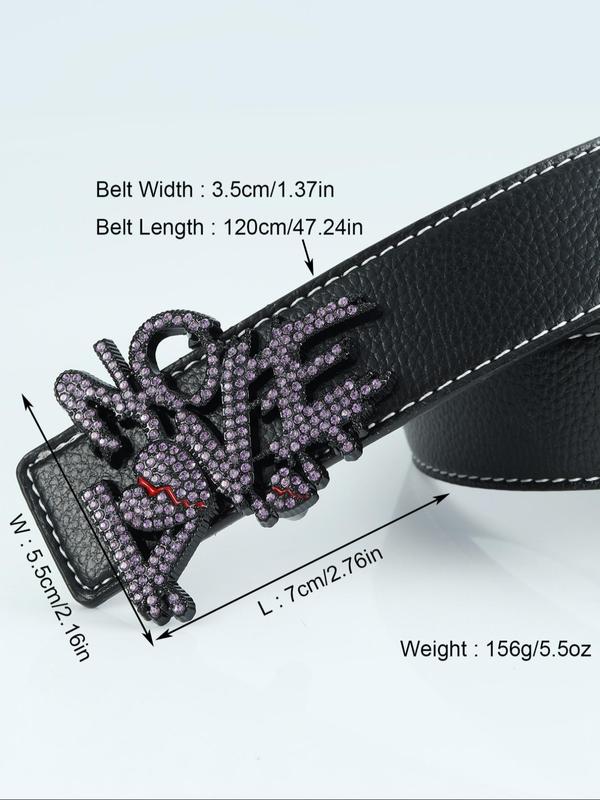 Men's Punk Style Letters Design Rhinestone Belt, Trendy Casual Pu Buckle Belt, Fashion Accessories for Daily Wear for Clothes Decoration for Matching Outfit,  Belts for Men