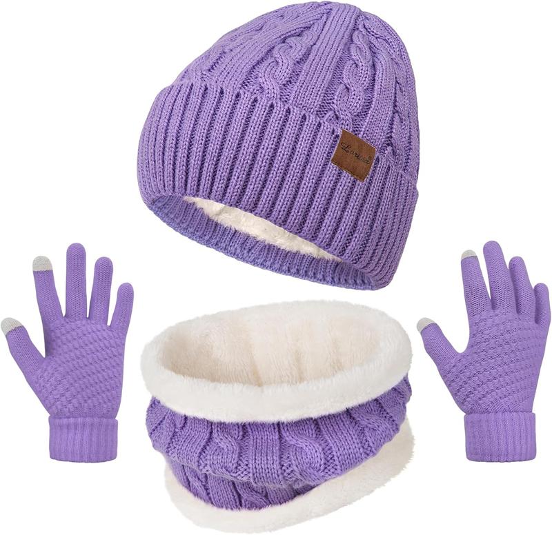 Womens Beanie Hat Scarf Touch Screen Gloves Set for Women Warm Knit Fleece Lined  Caps Neck Warmer Gifts