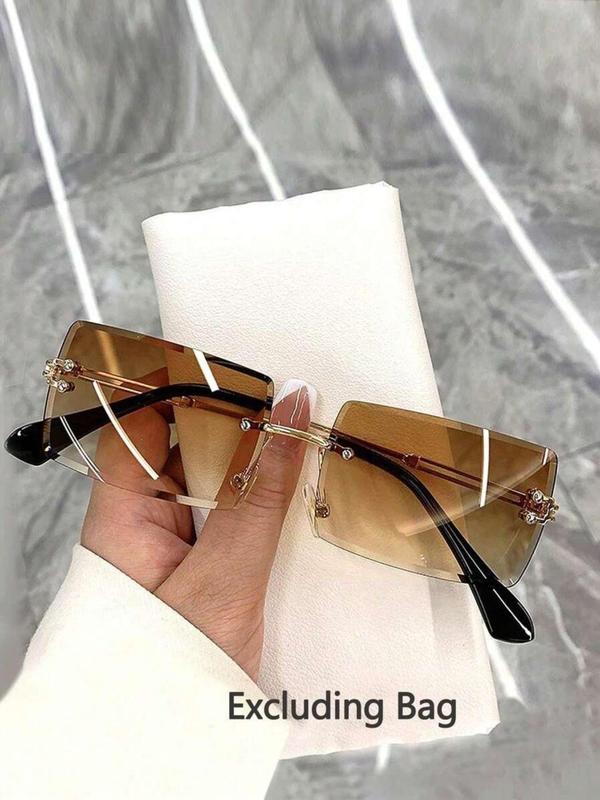 Women's Square Frame Sunglasses, Trendy Casual Rimless Sunglasses for Everyday Use, Fashion Accessories for Outdoor Activities