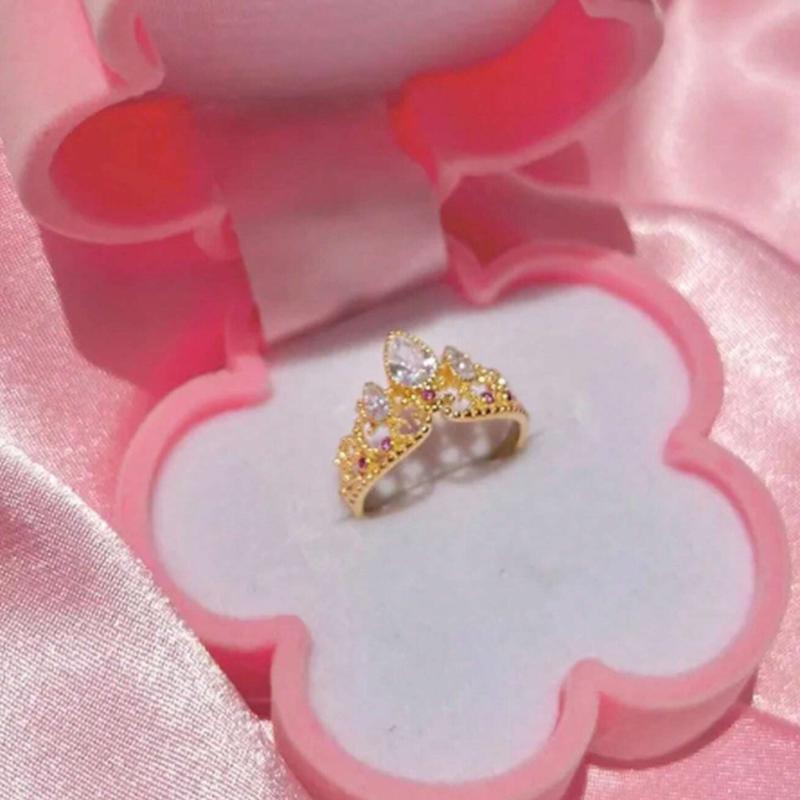 Gold Plated Rapunzel Crown Ring for Women - Adjustable Princess Wedding Jewelry Accessory