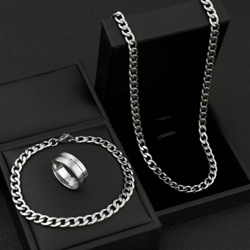 Men's Jewelry Set Golden Chain Necklace Bracelet Ring Hip Hop Stainless Steel Jewelry Stylish And Simple Style Suitable For Everyday Wear Holiday Gifts (Item Does Not Include Box) Christmas Thanksgiving New Years Holiday Gifts