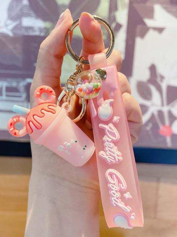 Summer Cute Cartoon Milk Tea & Ice Cream Design Keychain, Creative Keychain for Women & Girls, Fashion Keychain for Daily Clothing Decor