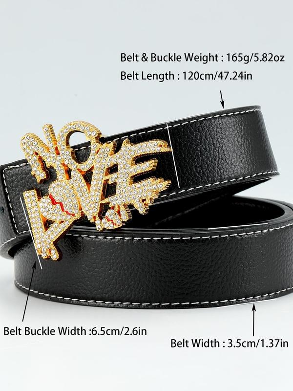 Men's Punk Style Letters Design Rhinestone Belt, Trendy Casual Pu Buckle Belt, Fashion Accessories for Daily Wear for Clothes Decoration for Matching Outfit,  Belts for Men