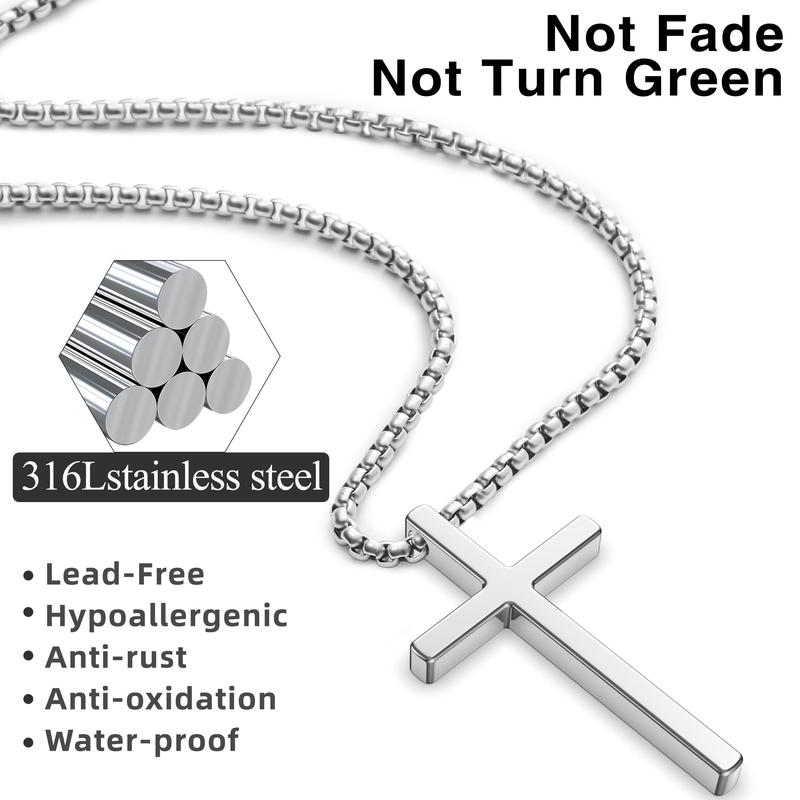 ROMASS 2 Pcs Cross Necklace for Men,Stainlesssteel Pendant Silver Black Crosses Chain Jewelry Gifts Box for 16-30 inches