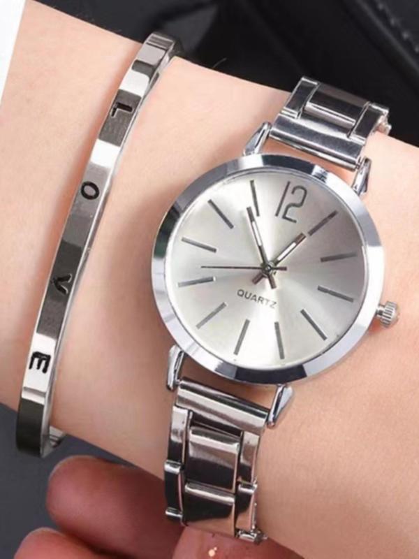 Women's Elegant Round Dial Quartz Watch & Bracelet Set Without Box for Gift, Fashion Watch Set for Party, Daily Decor, Trendy All-match & Exquisite Watch for Birthday Gift