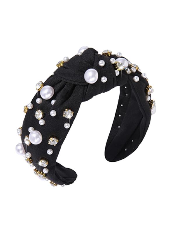 Faux Pearl & Rhinestone Headband, Cute Knot Design Hair Hoop for Women, Fashion Hair Accessories for Party, Fashion Show Dating, Skincare Makeup Headband