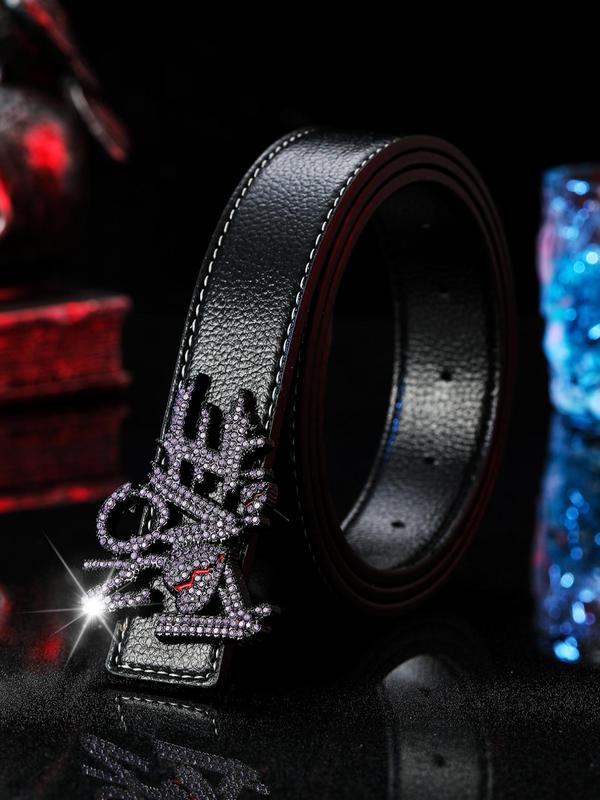 Men's Punk Style Letters Design Rhinestone Belt, Trendy Casual Pu Buckle Belt, Fashion Accessories for Daily Wear for Clothes Decoration for Matching Outfit,  Belts for Men