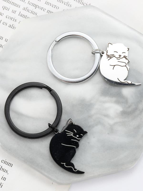 Cute Cartoon Cat Design Bag Charm, Stainless Steel Keychains for Women & Men, Trendy All-match Bag Charms for Birthday Gift