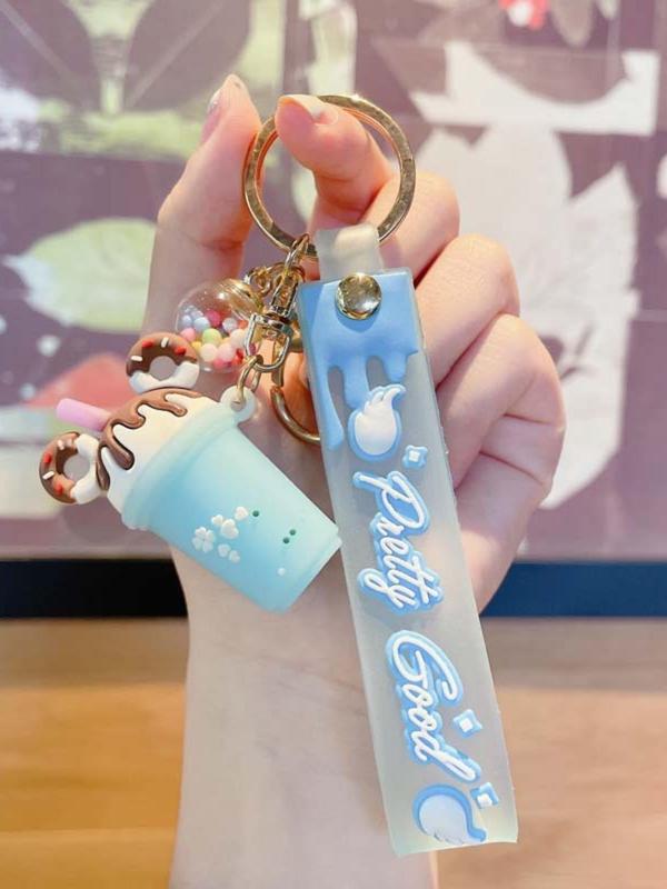 Summer Cute Cartoon Milk Tea & Ice Cream Design Keychain, Creative Keychain for Women & Girls, Fashion Keychain for Daily Clothing Decor