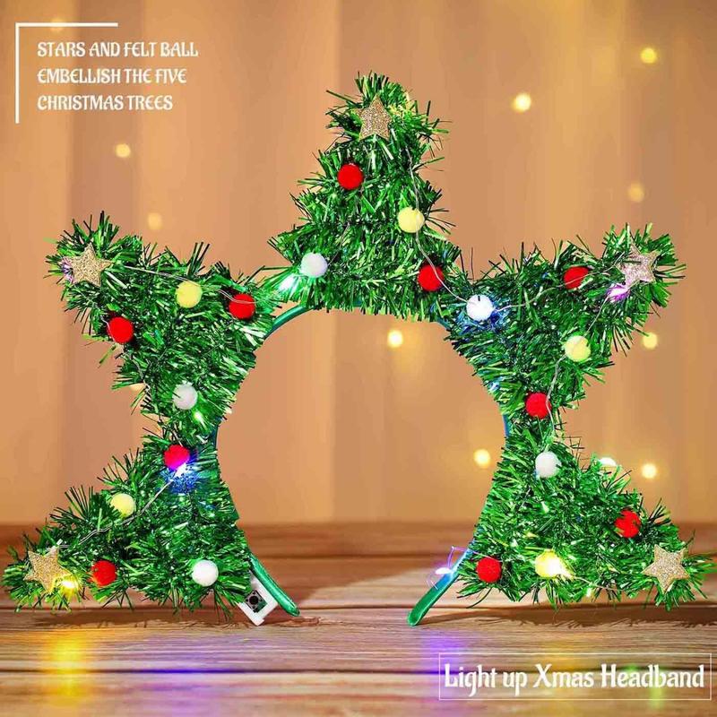 LED Christmas Headbands Light Up Xmas Hairband Glow Christmas Tree Holiday Costume Accessories for Women Girls