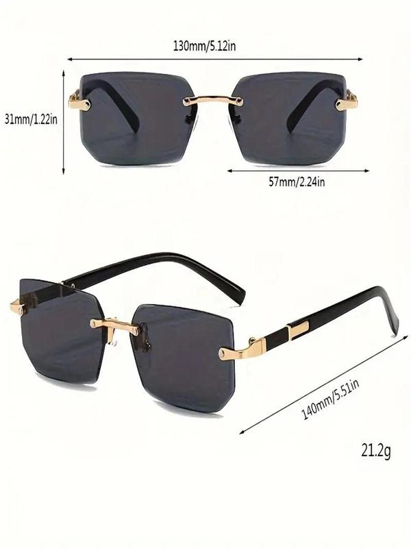 Unisex Simple Style Rectangle Sunglasses, Trendy Casual Rimless Sunglasses for Everyday Use, Fashion Accessories for Outdoor Activities