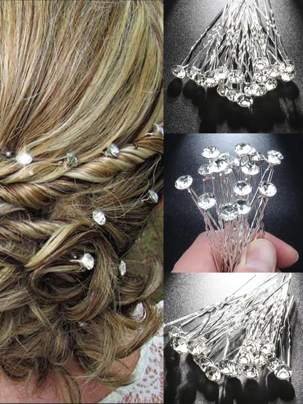 20pcs Rhinestone Decor Hair Pin, Pin For Wedding Bouquets, Hair Accessories For Women & Girls