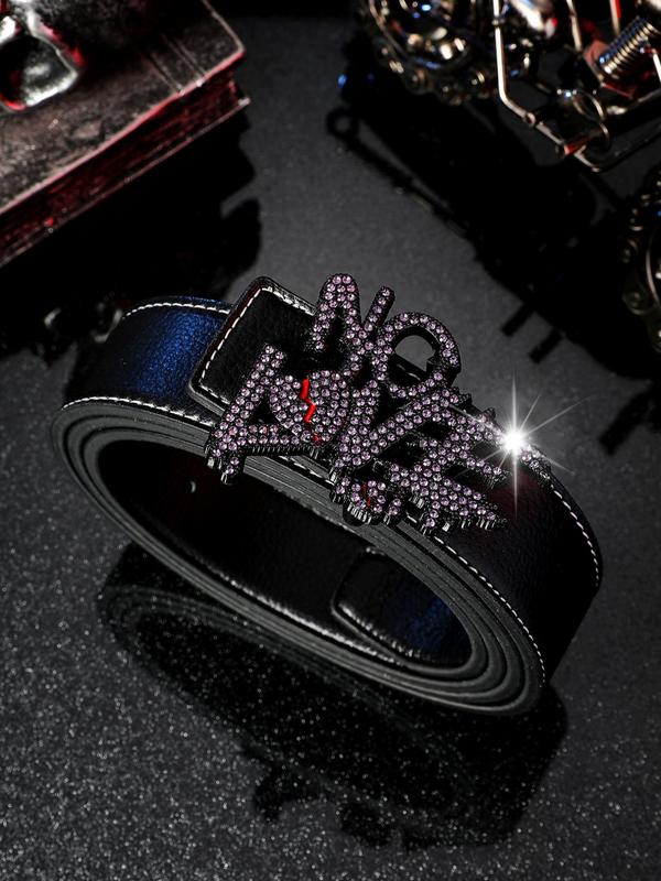 Men's Punk Style Letters Design Rhinestone Belt, Trendy Casual Pu Buckle Belt, Fashion Accessories for Daily Wear for Clothes Decoration for Matching Outfit,  Belts for Men