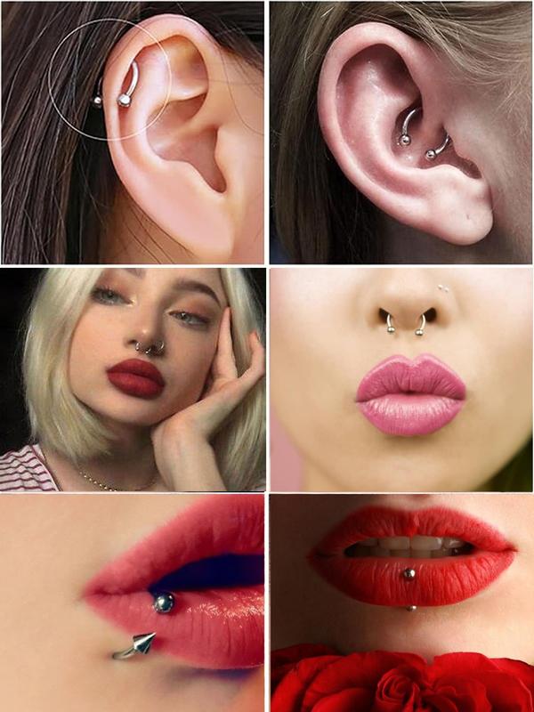 14pcs set Unisex 8 10 12mm Stainless Steel Nose Rings, Nose Piercing Jewelry, Nose Rings with 4pcs 3 4mm Replacement Heads