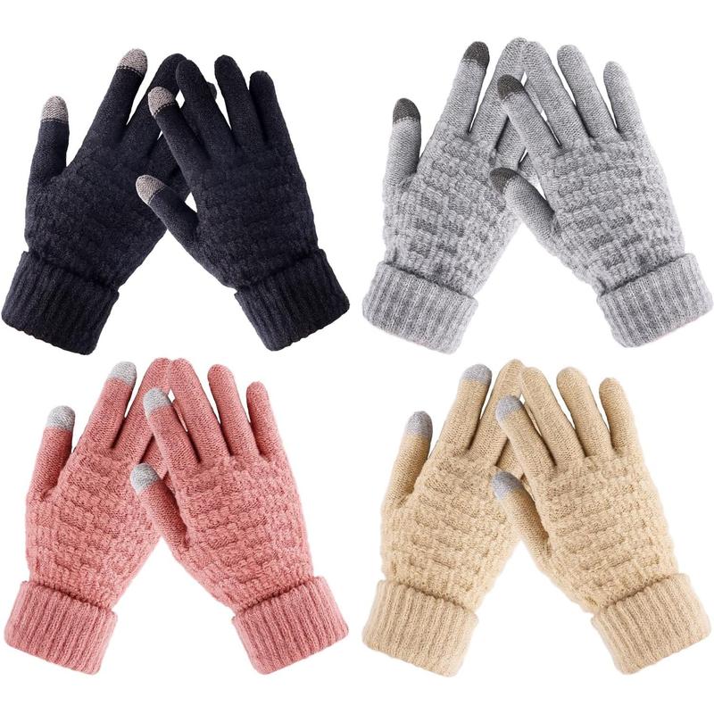 4 Pairs Women's Touchscreen Winter Gloves - Fashion Knit Mittens with Thick Cuffs for Cold Weather