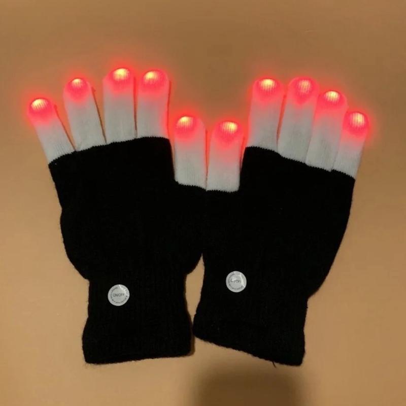 1 Pair LED Flashing Magic Gloves Colorful Finger Glowing Glove for Winter Festival Rave