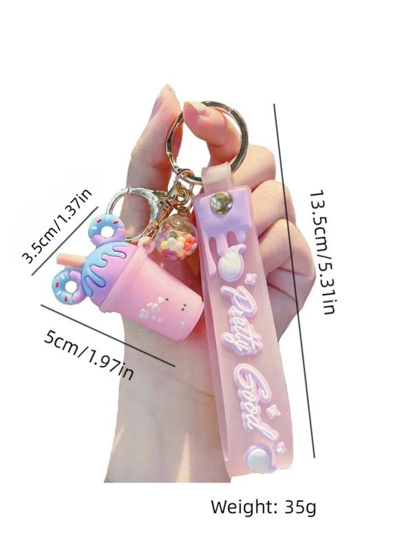 Summer Cute Cartoon Milk Tea & Ice Cream Design Keychain, Creative Keychain for Women & Girls, Fashion Keychain for Daily Clothing Decor