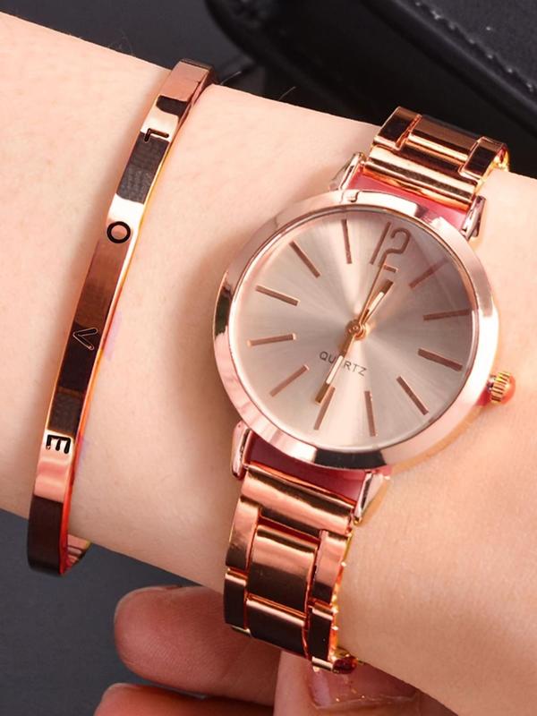 Women's Elegant Round Dial Quartz Watch & Bracelet Set Without Box for Gift, Fashion Watch Set for Party, Daily Decor, Trendy All-match & Exquisite Watch for Birthday Gift