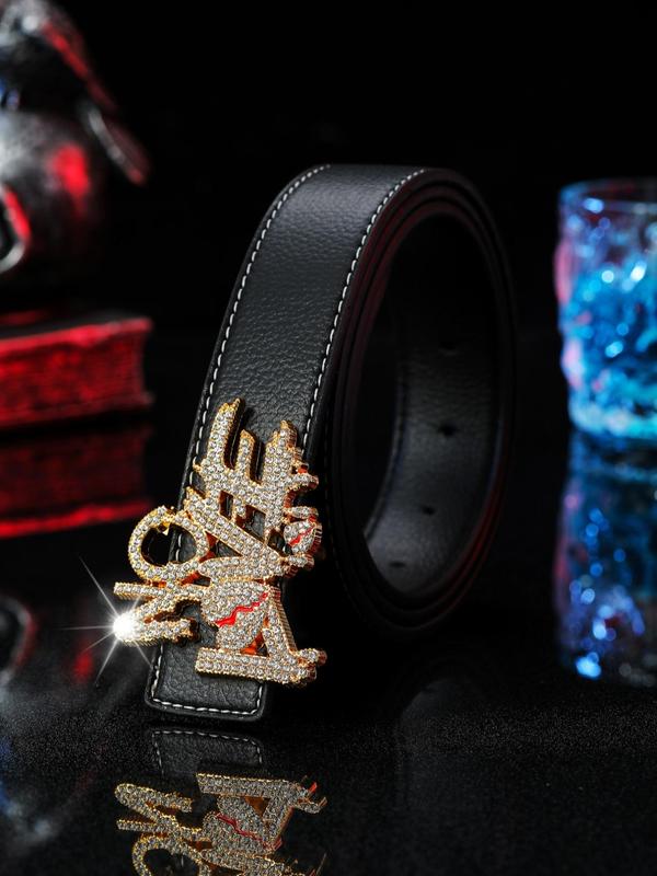 Men's Punk Style Letters Design Rhinestone Belt, Trendy Casual Pu Buckle Belt, Fashion Accessories for Daily Wear for Clothes Decoration for Matching Outfit,  Belts for Men