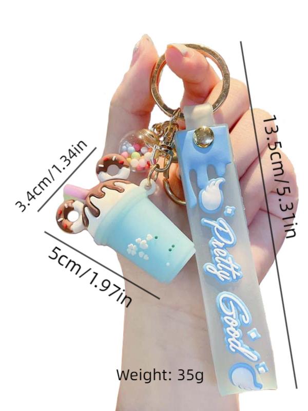 Summer Cute Cartoon Milk Tea & Ice Cream Design Keychain, Creative Keychain for Women & Girls, Fashion Keychain for Daily Clothing Decor